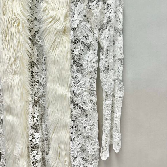 Vintage Y2k Moda International White Lace Duster Faux Fur Trim Sz XS Penny Lane - Picture 5 of 15